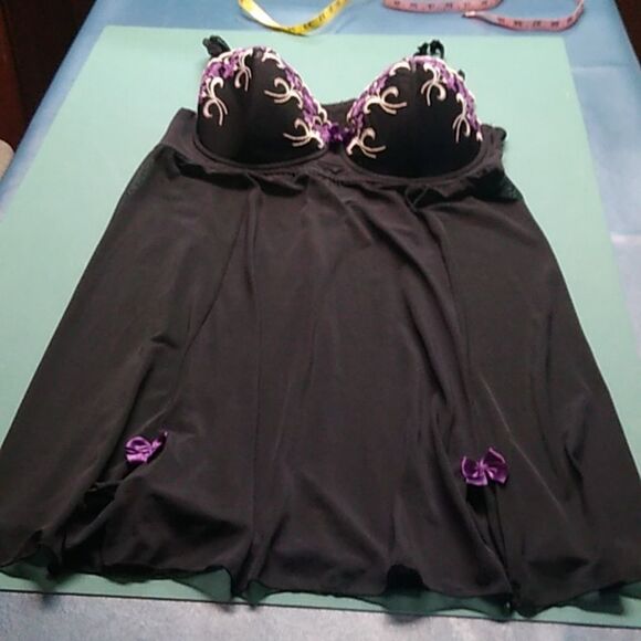 Cacique Black and Purple Chemise Elegant Intimates Women's 18 -20 - Picture 4 of 6